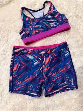 Reebok Girls' Vibrant Blue and Pink Rashguard Set